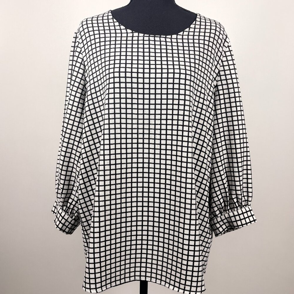 Adrianna Papell | Blouse | XL | White/Black Print